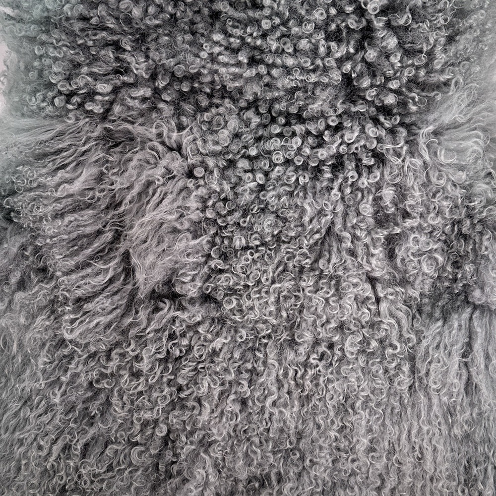 Curly Mongolian Lamb Fur Suede Tie Front Vest Blue Gray M - Picture 5 of 11